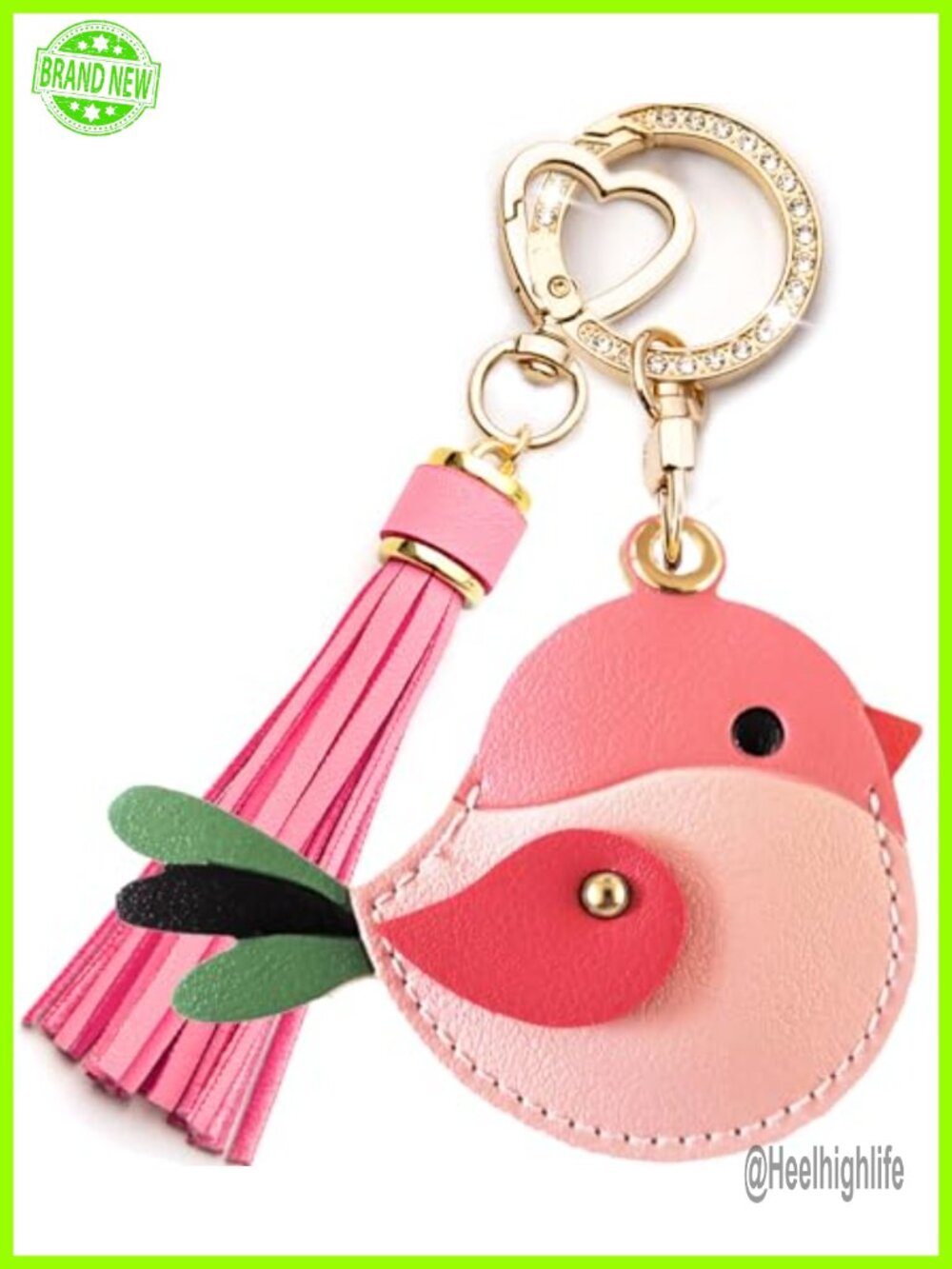 PU Leather AirTag Keychain Bird Charm with Tassel Wristlet
